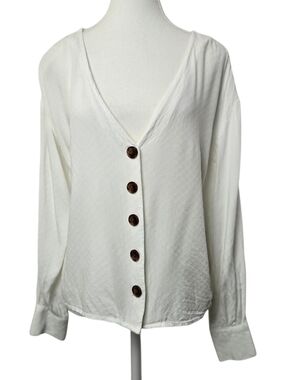 ModCloth Effortless Example White Blouse Long Sleeve Women’s Size L Feminine